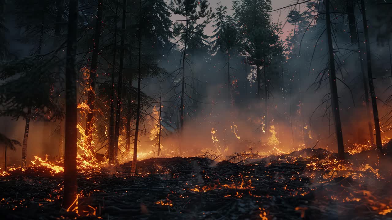 Forest Fire in a Dense Woodland