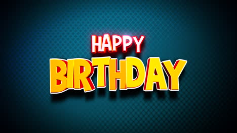 cartoon happy birthday text on blue grid texture