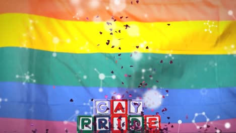 animation of gay pride text over rainbow lgbt flag