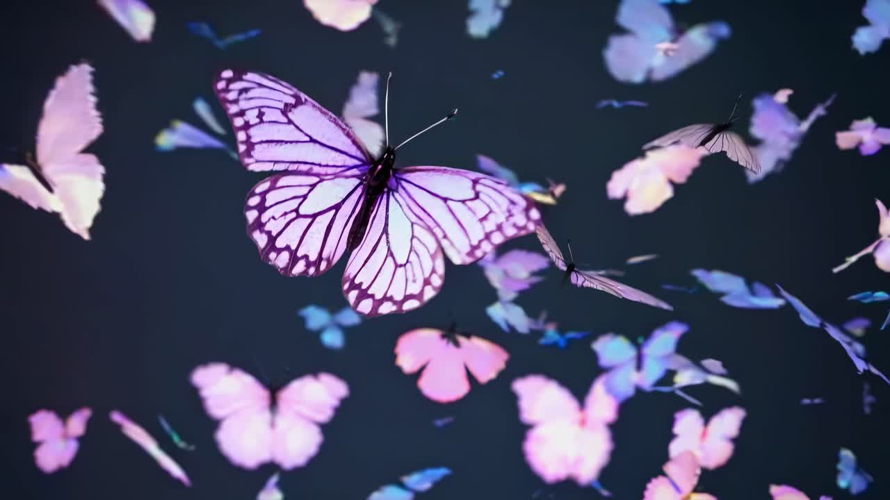 Luftaufnahme von farbenfrohen Schmetterlingen vor einem verträumten Bokeh-Hintergrund