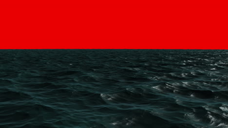 Choppy-blue-ocean-under-red-screen-sky-