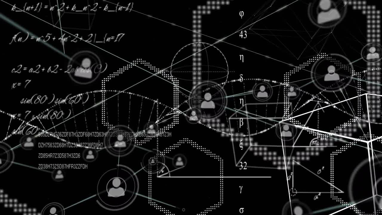 모양 위에 아이콘으로 연결된 네트워크의 애니메이션