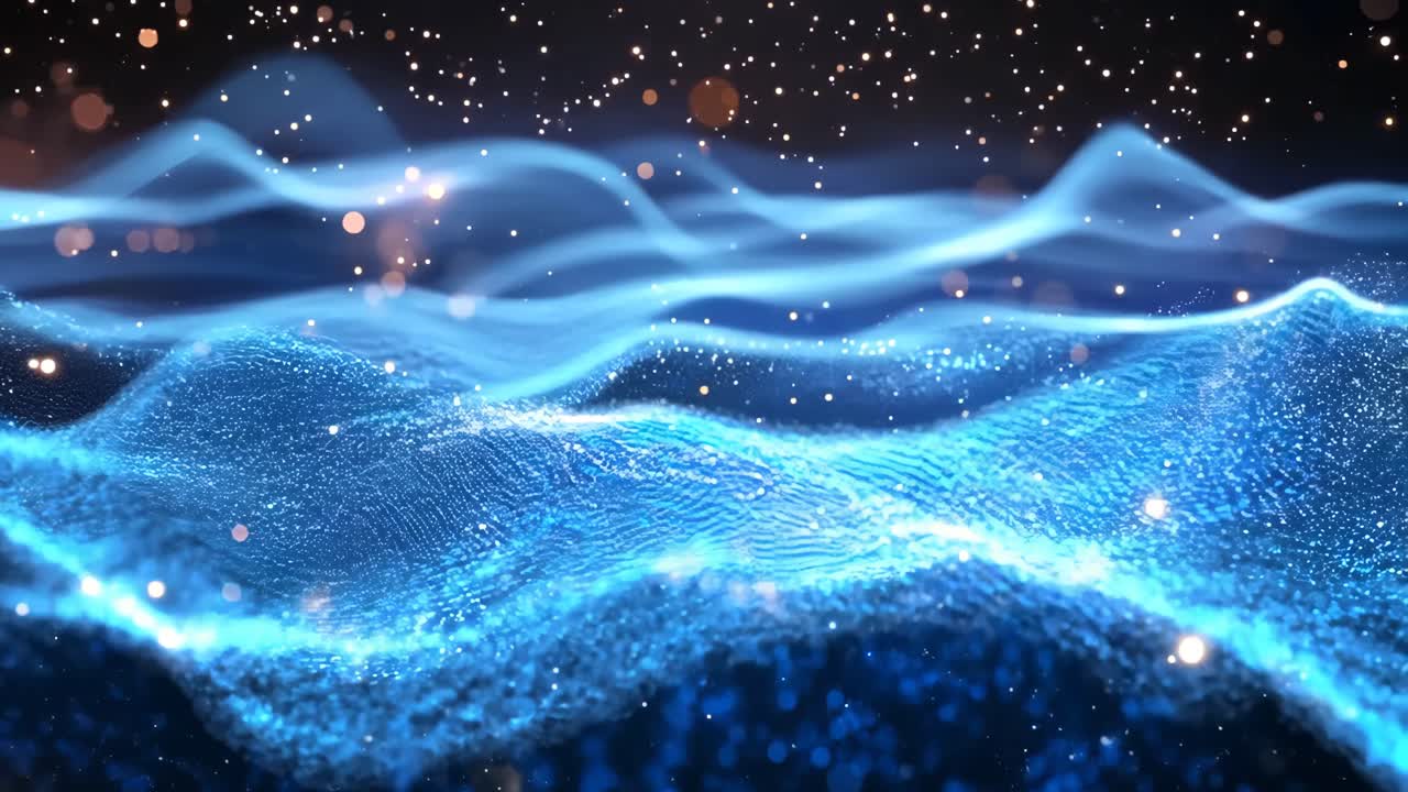 The image is a blue wave with a lot of sparkles. The sparkles are scattered throughout the wave, giving it a dreamy and ethereal quality. The blue color of the wave