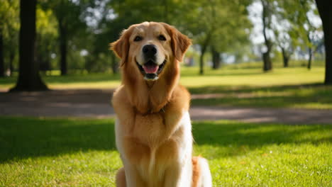 happy golden retriever dog in a park
