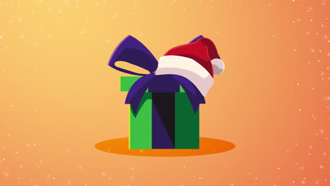 merry christmas animation with gift and hat