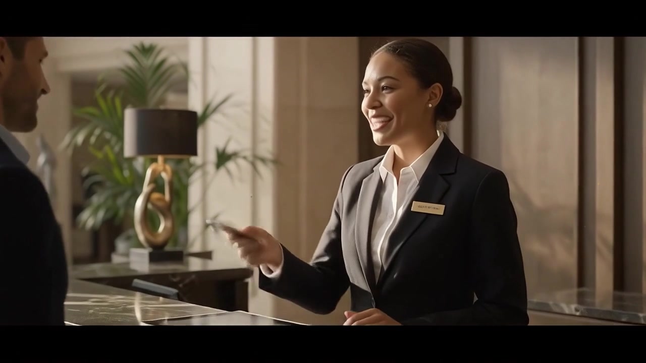 Couple Checking Into a Luxury Hotel at the Reception Desk