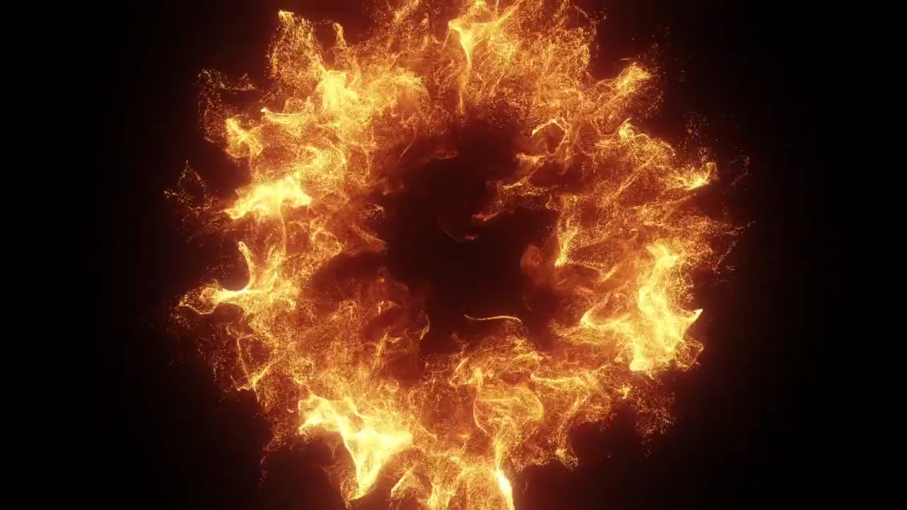 Expanding Ring of Glowing Golden Fire Particles on Black Background
