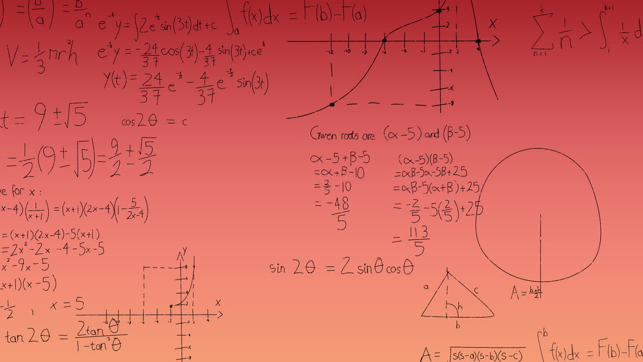 animación de ecuaciones matemáticas sobre un fondo rosa