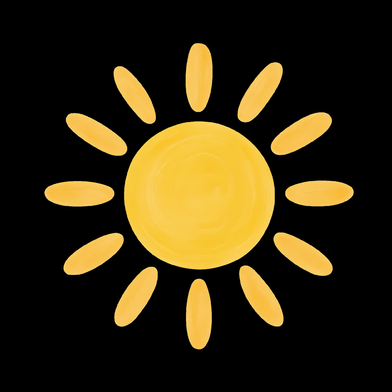 Bright sun animation isolated asset, transparent 4K video, alpha channel, ProRes 4444