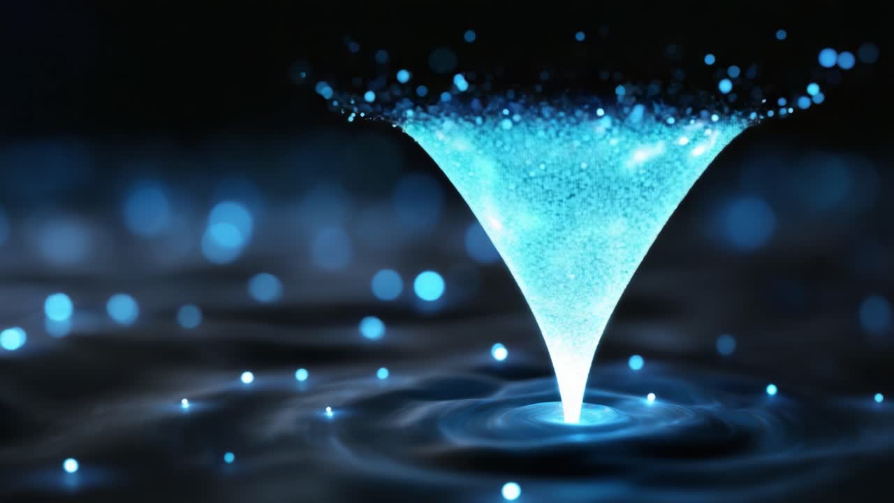 A mesmerizing visual of swirling blue water particles creating a captivating vortex effect, evoking a sense of depth and tranquility in a dark ambiance