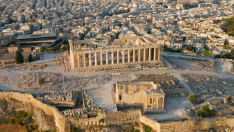 aerial view of parthenon and erechtheion at acropolis of athens during sunrise in greece