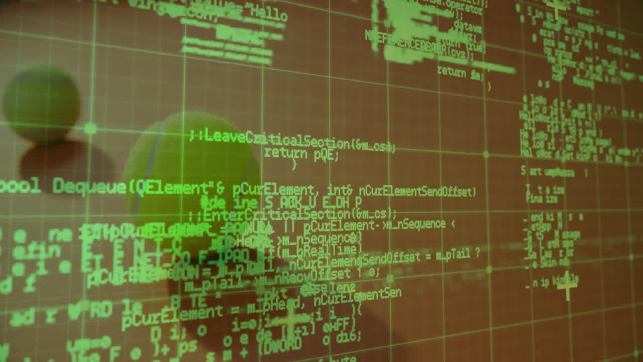 Tennis balls sitting on polished wood with green grid overlay showing sports analytics in 3D render