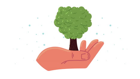 ecology animation with hand lifting tree