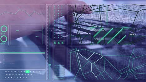 Animación-Del-Procesamiento-De-Datos-Financieros-Sobre-Un-Hombre-Caucásico-Usando-El-Teclado-De-Una-Computadora