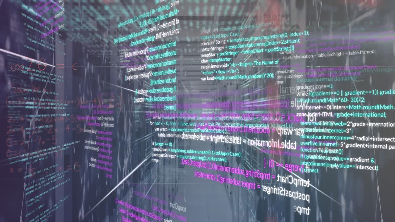 animación del procesamiento de datos en la sala de servidores