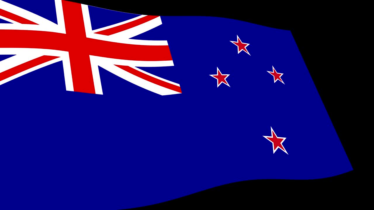la bandera de nueva zelanda se agita lentamente en perspectiva, imágenes de animación en 4k