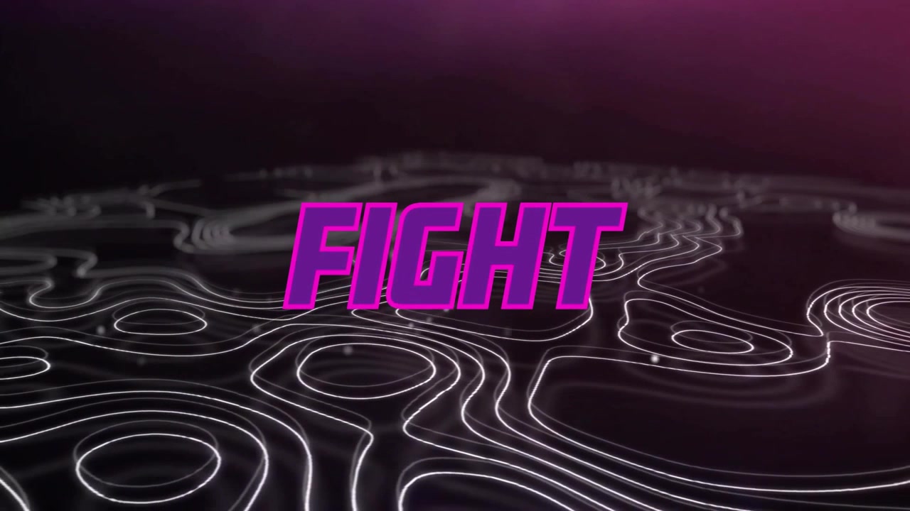 Animation of fight text over moving white shapes