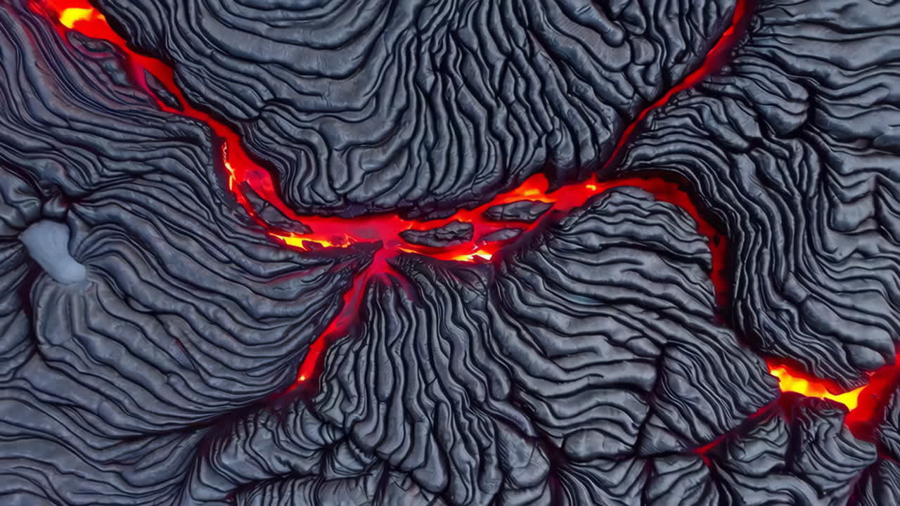 Molten Lava Flowing Over Solidified Lava