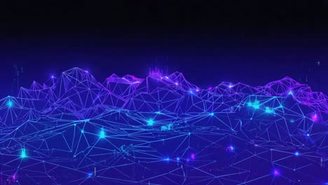 abstract digital landscape wireframe with glowing network