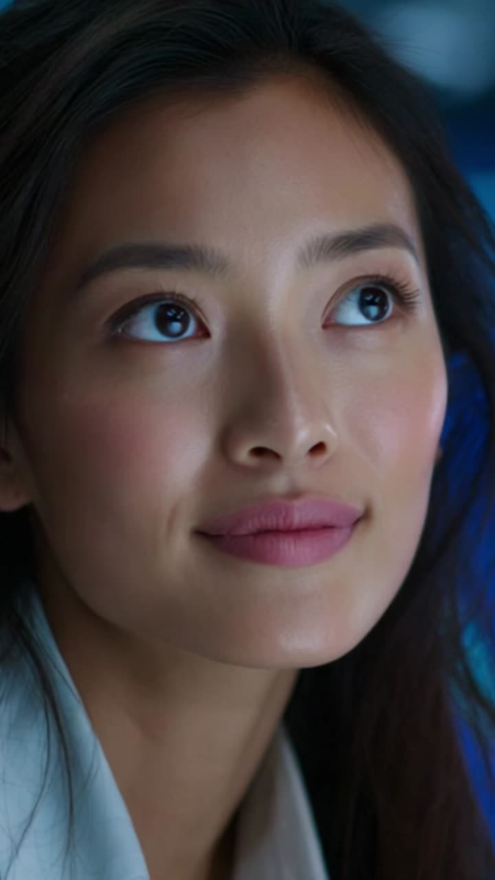 A series of frames showcasing a woman's expressive gaze, with her features in focus, highlighting emotions and the subtleties of her enchanting facial expressions