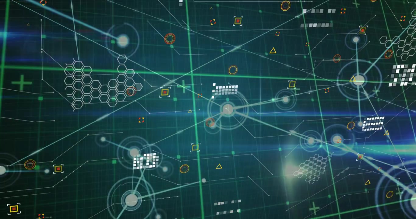 Animation of data processing over black background