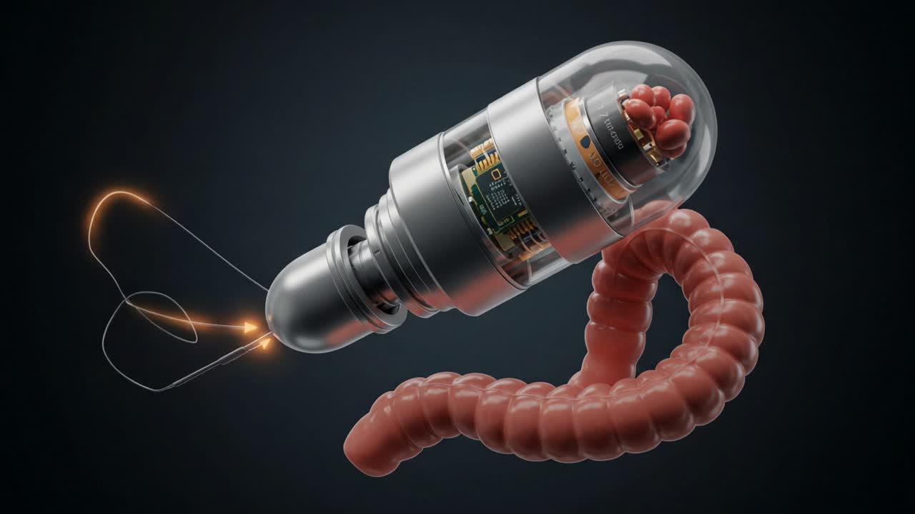 A Futuristic Concept of a Medical Device with a Robotic Hook and Flexible Red Appendage Representing Advanced Technological Innovations in Health Care