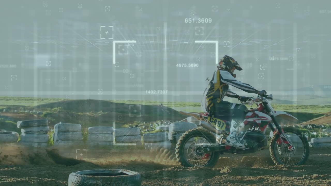 animación del procesamiento de datos y escaneo de alcance sobre motocross