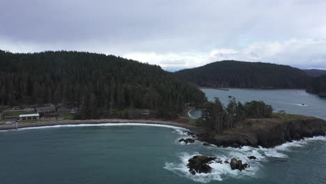 birds eye view of mountainous hills in the pacific northwest by the ocean