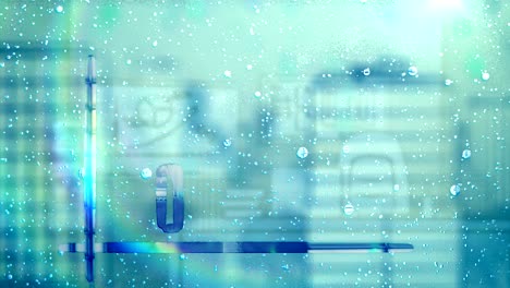 the growth chart on the glass during the rain.