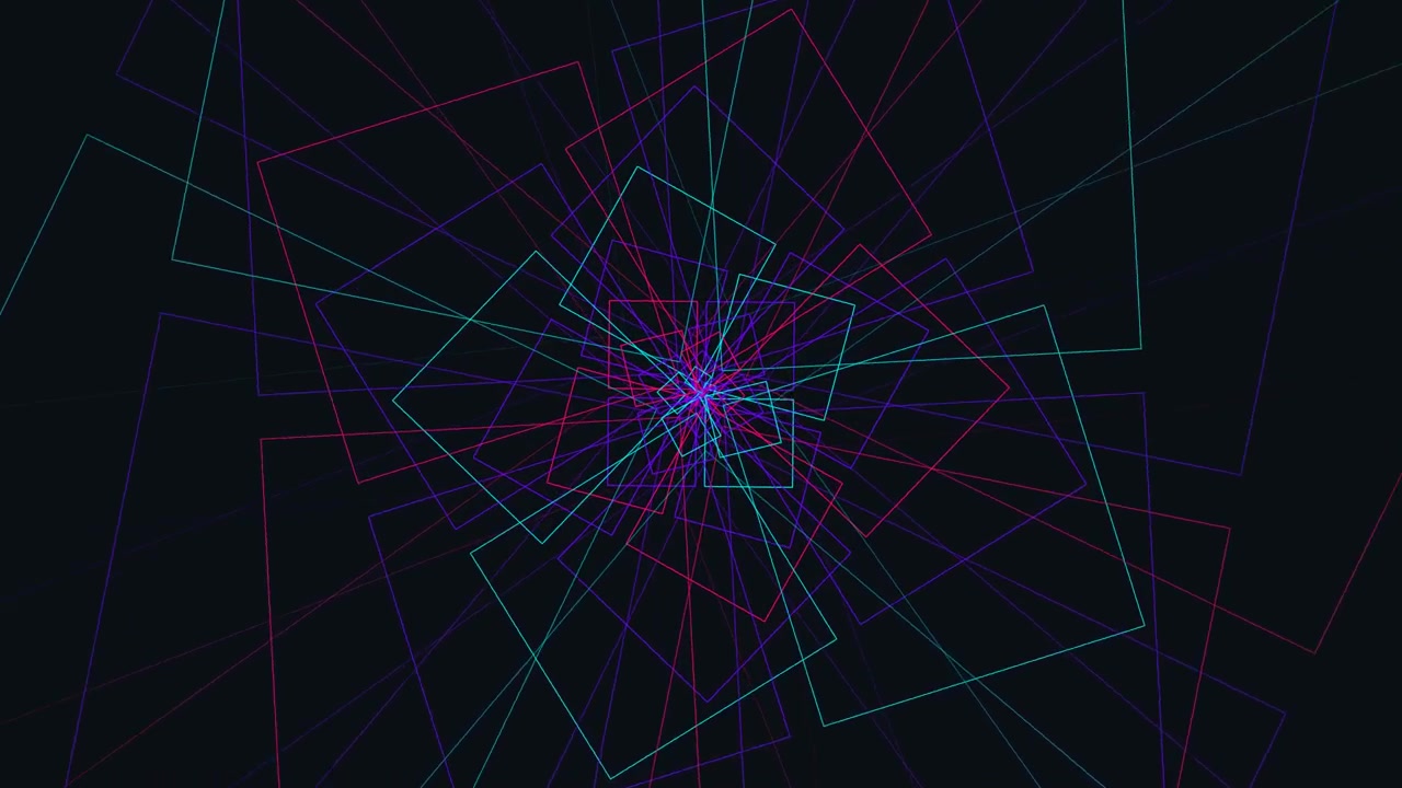 Abstract Geometric Motion Background with Rotating Neon Squares