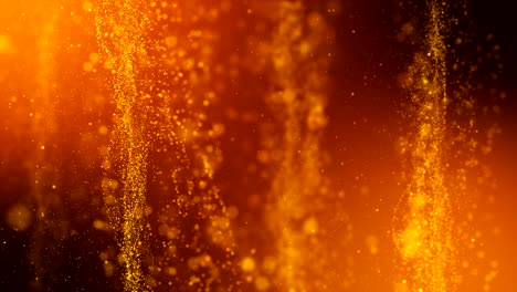 seamless loop,gold digital abstract background with wave particles, glow sparkles and space with depth of field. particles form lines, surface and grid.