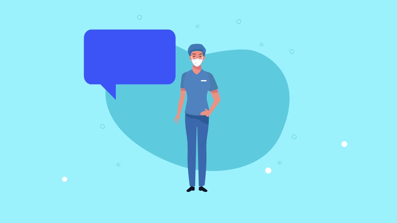 외과 의사 여성 의사가 의료 마스크 애니메이션을 사용합니다.