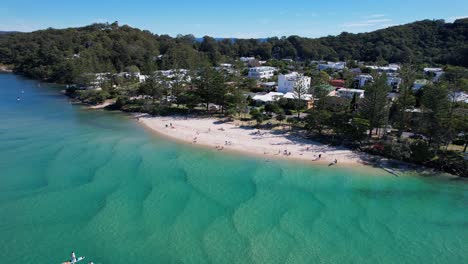 idyllic landscape of tallebudgera creek in palm beach, qld, australia - aerial drone shot