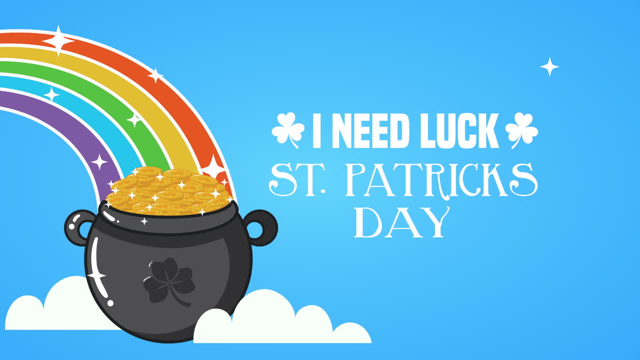 세인트 패트릭스 데이 애니메이션 카드: 무지개와 보물 오븐