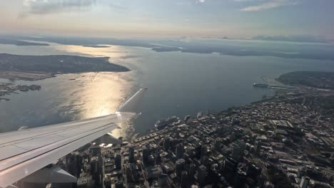 looking at seattle, washington out the window of an airplane