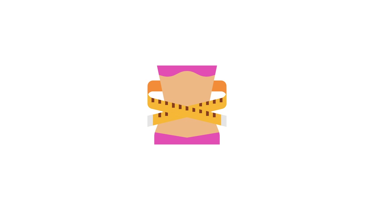 Animated Icon of Female Waist with Measuring Tape for Weight Loss