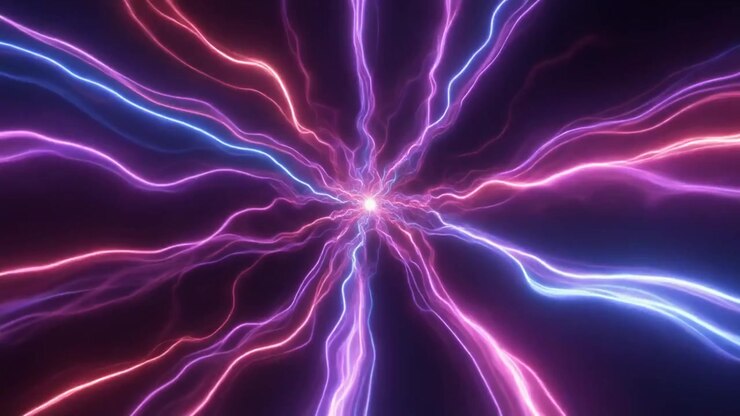Abstract Glowing Purple and Blue Electric Lightning Energy Beams