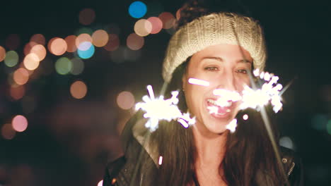 party at night, bokeh and woman with sparkle