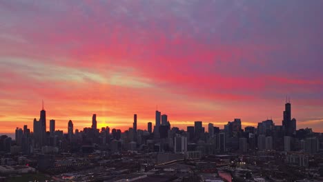 chicago skyline from above at sunrise