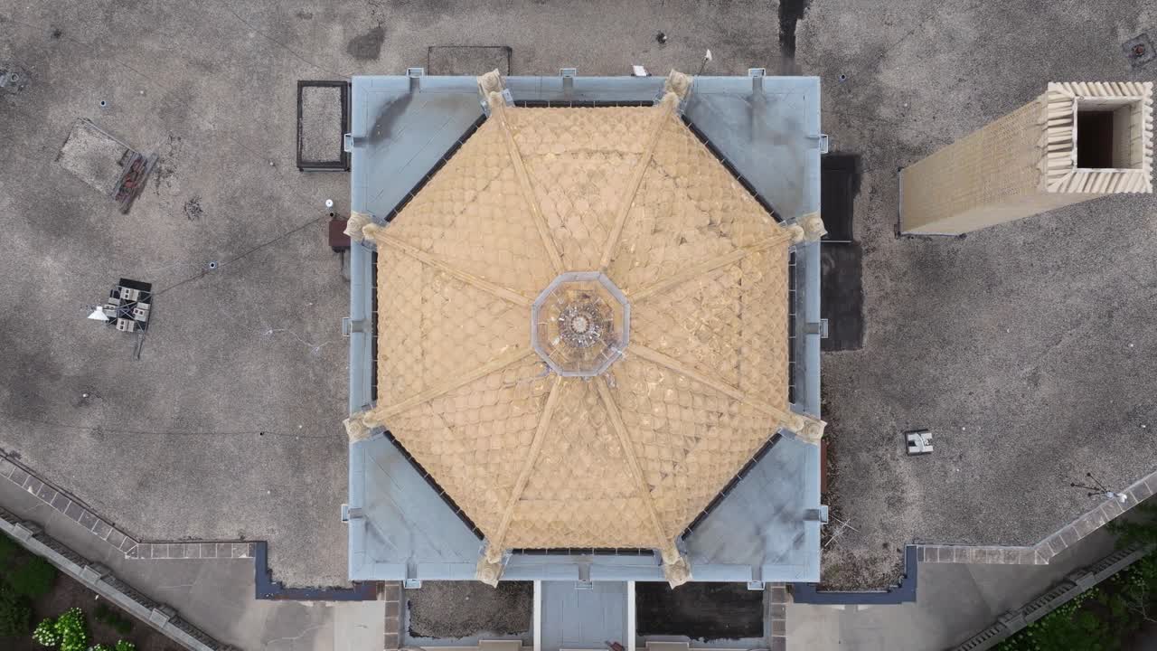 Gold Dome Field House Top Down Aerial View in Garfield Park, Chicago, Illinois. Establishing Drone Shot