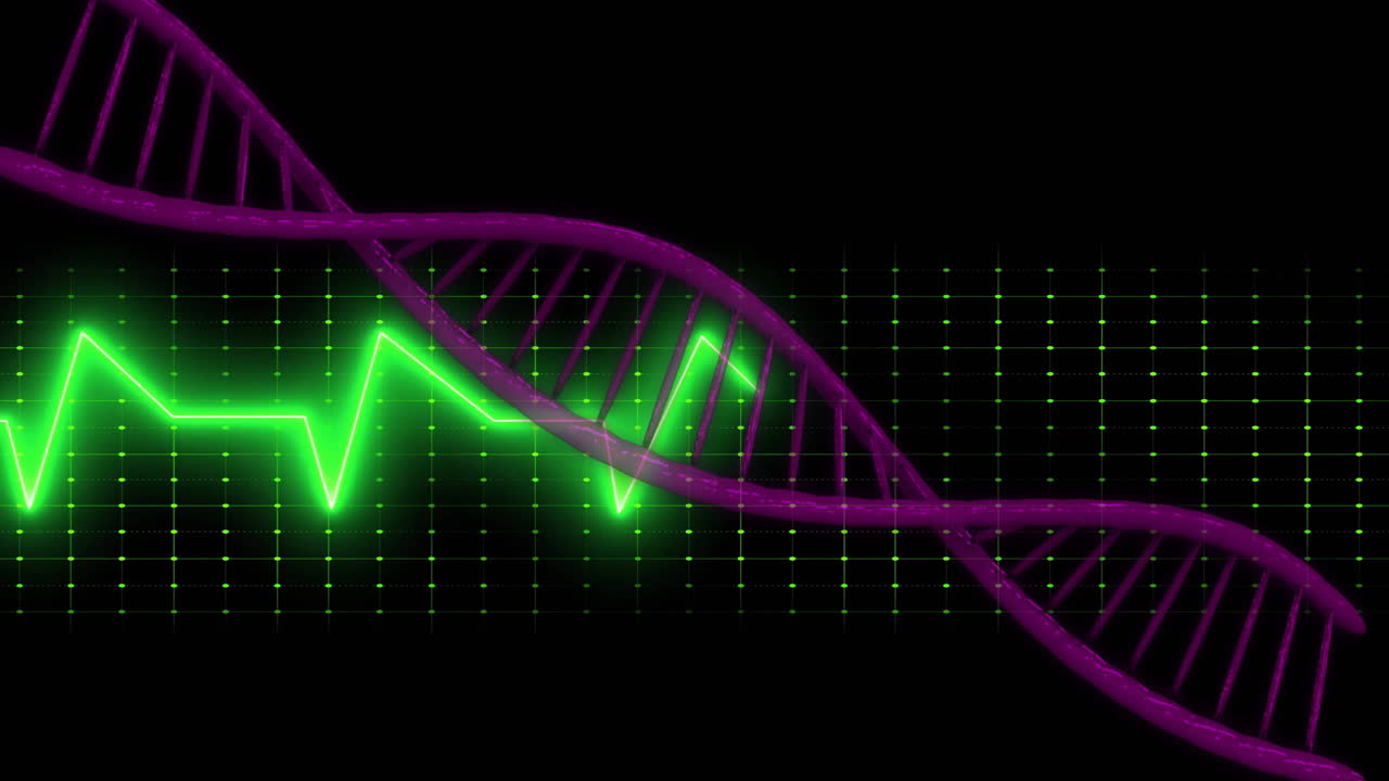 DNA strand and grid lines, scientific data processing animation