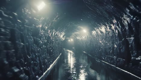 dark stone tunnel with water reflection
