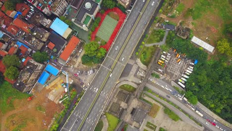 china day time wuhan city living block traffic road aerial top view 4k