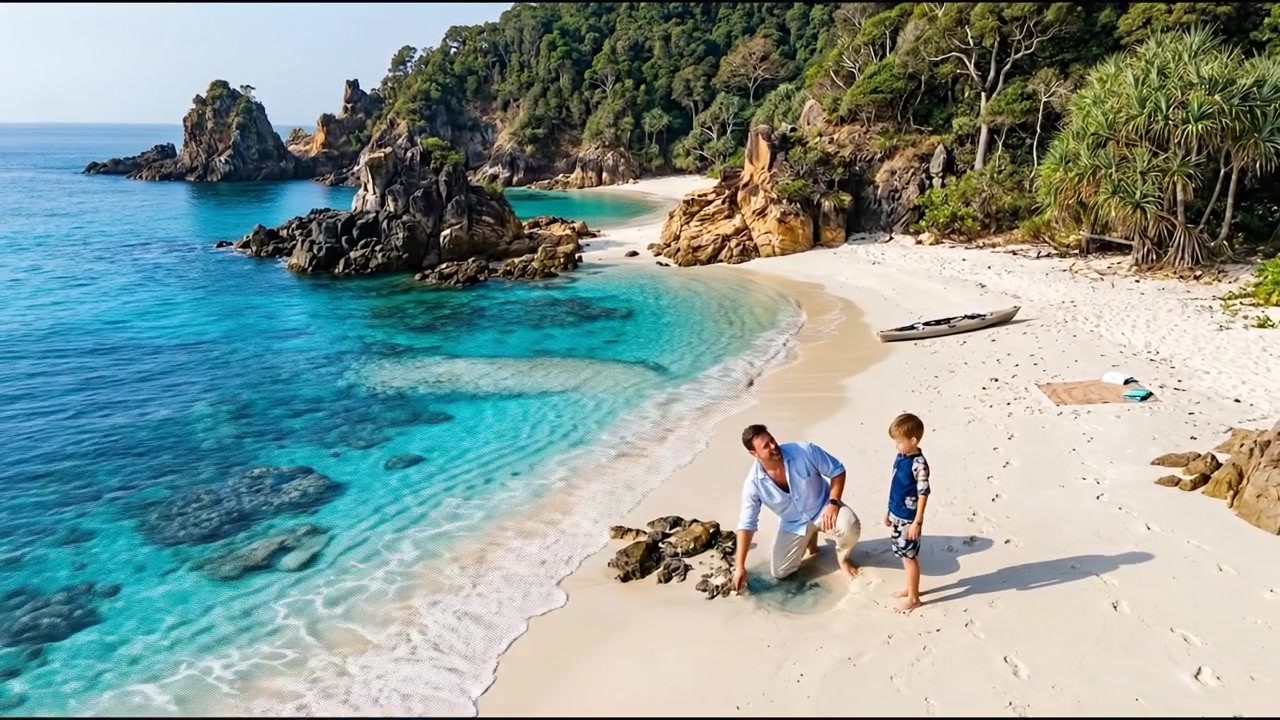 Yaz Tatili Seyahatinde Tropikal Plajda Yürüyen Aile