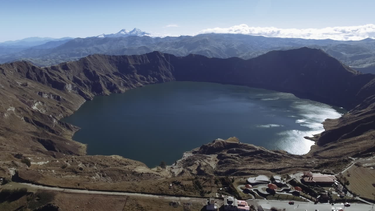 Quilotoa Lake aereal view,  in the meadle of he ecuaorian andes Elevation: 3,914 mProminence: 155 mLast eruption: 1280