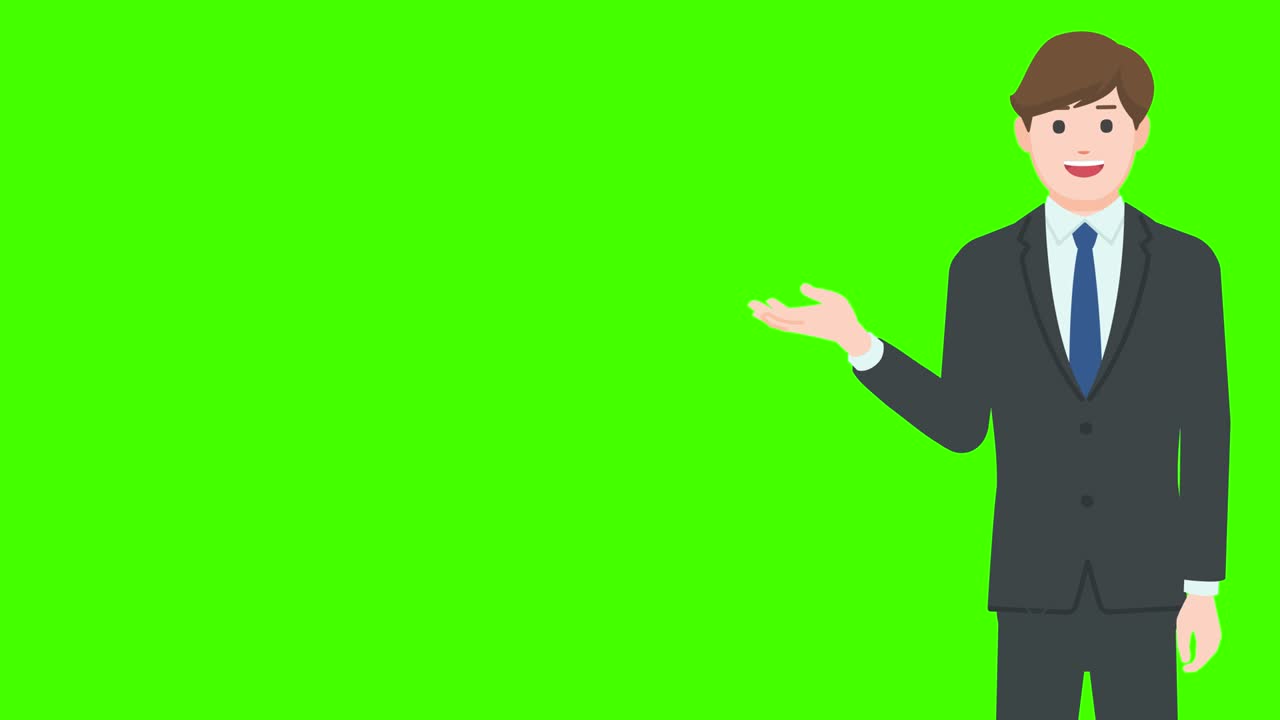 Talking businessman showing gesture isolated on green background