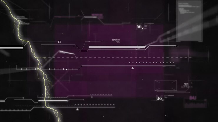Futuristic digital interface with geometric patterns and numerical data animation