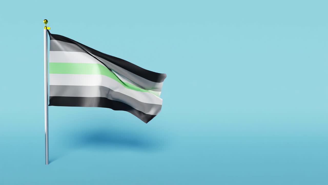 Bandiera Agender che sventola su sfondo blu, rendering 3D