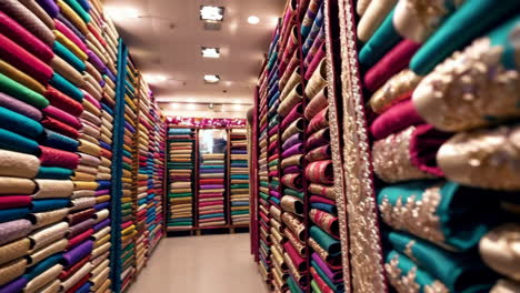 colorful traditional indian textiles and fabrics in a store