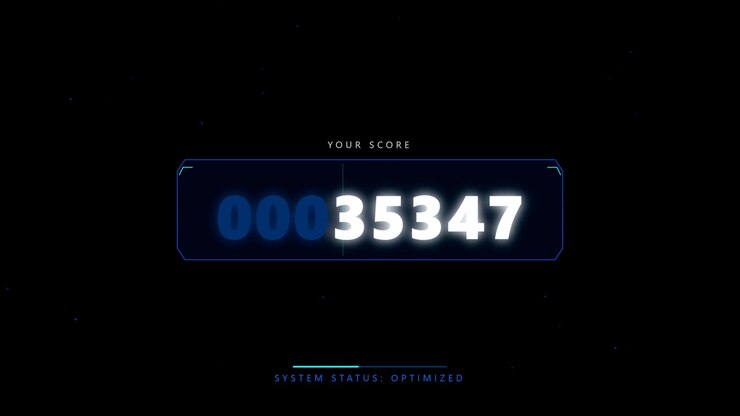 Digital Score Counter Increasing on Futuristic HUD Interface